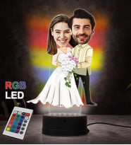 Doğum Günü Hediyesi,Sevgiliye Hediye, Kişiye Özel Fotoğraflı Mutlu Çift 2 Karikatür 3D Led Lamba (RGB)