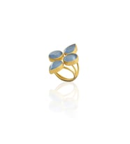 Kadir Jewellery 22 Ayar Altın Kaplama Zirkon Taşlı Kadın Vintage Yüzük (Gece Mavisi)