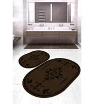 Dijital Baskılı Kaymaz Taban Yıkanabilir Oval 2'li Klozet Takımı Banyo Paspası NOKZ-SD-1058 (Kahverengi)