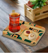 BK Gift Kişiye Özel Doğal Ahşap Kaşıklı Sunum Tabağı ve Heybeli Çay Bardağı Hediye Seti, Ev Hediyesi, Arkadaşa Hediye, Anneye Hediye, Doğum Günü Hediyesi (Model 7)