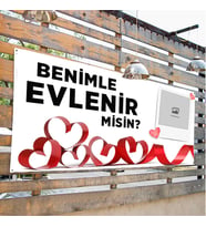 Fotoğraflı Evlilik Teklifi Pankart, Benimle Evlenir Misin Branda Afiş (Antik Beyaz)