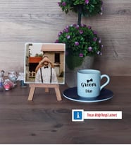 Groom Fotoğraflı Dekoratif Taş, Ahşap Altlıklı Türk Kahvesi Fincanı Hediye (Model 4)