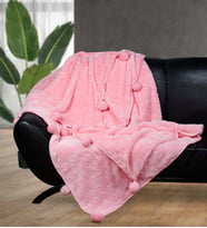 Ponponlu 150*200 cm Pelüş Tv Battaniyesi (%100 Yerli) (Pembe)