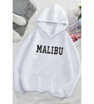 Unisex Malıbu Baskılı Oversize Sweatshirt (Beyaz)