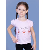 Toontoy Kız Çocuk Lastikli Büzgü Detaylı Baskılı Tişört (Açık Pembe)