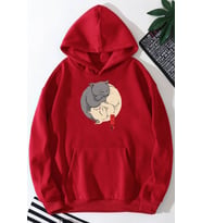 Unisex Yin Yang Cats Baskılı Sweatshirt (Kırmızı)