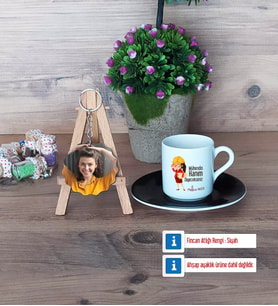 Mühendisler Günü Hediyesi Türk Kahvesi Fincanı Ahşap Altlıklı ve Fotoğraflı Ahşap Anahtarlık Hediye (Model 7)