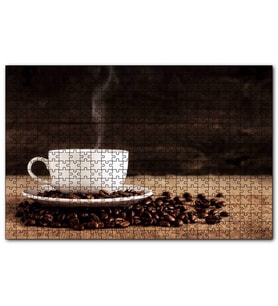 Cakapuzzle Kahve Çekirdekleri ve Dumanı Üstünde Fincan Kahve  Puzzle Yapboz MDF (Ahşap) (1000 Parça)