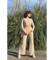 Nare Siyah Crop Bluz-i·spanyol Paça Pantolon Alt Üst Takım (Bej)