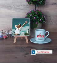 Optisyen Fotoğraflı Dekoratif Taş, Ahşap Altlıklı Türk Kahvesi Fincanı Hediye (Model 2)