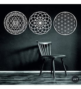 UNT Kahverengi3'lü Kutsal Geometri, Sri Yantra ve Torus Ahşap Dekoratif Tablo (Beyaz)