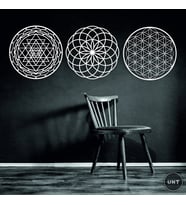 UNT Kahverengi3'lü Kutsal Geometri, Sri Yantra ve Torus Ahşap Dekoratif Tablo (Beyaz)