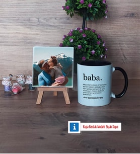 Babaya Hediye Fotoğraflı Dekoratif Taş, Kupa Bardak Beyaz Hediye (Model 11)