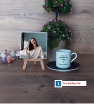 Yılbaşı Hediyesi Fotoğraflı Dekoratif Taş, Ahşap Altlıklı Türk Kahvesi Fincanı Hediye (Model 7)
