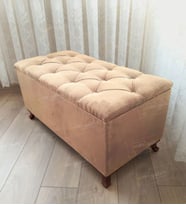 Lüks Sandıklı Kapitoneli Ayakucu Puf Bench 100 cm Ceviz Ayak (Vizon)