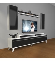 Decoraktiv Ekoflex 7 Mdf Retro Tv Ünitesi Tv Sehpası (Beyaz-Siyah)