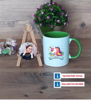 Unicorn Kupa Bardak Beyaz ve Fotoğraflı Ahşap Anahtarlık Hediye (Model 14)