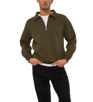 Ghassy Co. Erkek Polo Yaka Oversize Yarım Fermuarlı Sweatshirt (Haki)