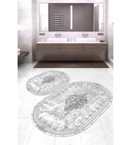 Dijital Baskılı Kaymaz Taban Yıkanabilir Oval 2'li Klozet Takımı Banyo Paspası NOKZ-SD-1125 (Çok Renkli)