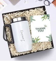 Özel Kutusunda Kişiye Özel Kulplu 280 ML Çelik Termos (Beyaz)