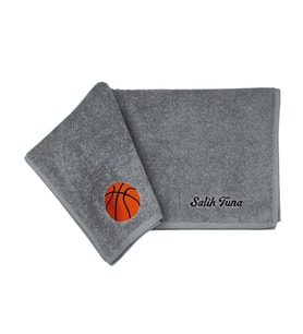 Alice Atelier İsme Özel %100 Pamuk Spor Basketbol Topu İşlemeli Basketbol Havlusu Kırmızı, Mavi, Siyah, Beyaz, Gri (Gri)