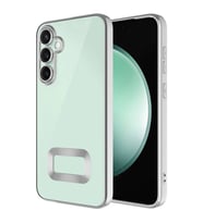 Samsung Galaxy A55 Kılıf Logo Yeri Açık Kamera Lens Önü Korumalı Renkli Kenarlı Şeffaf Silikon (Gümüş)
