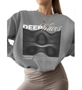 erkek kadın Sweatshirt unisex Deri·n dalgalar - mariana çukuru Baskılı kalın Sweatshirt Bej 3 iplik (Gri)