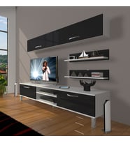 Decoraktiv Eko 5 Slm Dvd Krom Ayaklı Tv Ünitesi Tv Sehpası (Beyaz-Siyah)