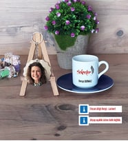 Sekretere Hediye Türk Kahvesi Fincanı Ahşap Altlıklı ve Fotoğraflı Ahşap Anahtarlık Hediye (Model 4)