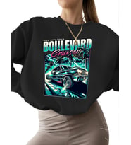 Sweatshirt unisex Bej Sweatshirt erkek 3 iplik şardonlu Bulvar kruvazörü Baskılı bisiklet yaka (Siyah)