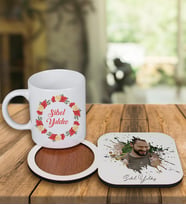 Kişiye Özel Tasarım Kupa Bardak Ve Fotoğraflı Ahşap Bardak Altlığı 99262 (Bordo)