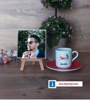 Savcı Fotoğraflı Dekoratif Taş, Ahşap Altlıklı Türk Kahvesi Fincanı Hediye (Model 3)