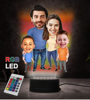 Doğum Günü Hediyesi,Sevgiliye Hediye, Kişiye Özel Fotoğraflı Aile 3 Karikatür 3D Led Lamba (RGB)