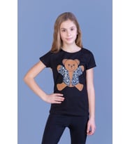 Toontoy Kız Çocuk Ayıcık Baskılı Tişört (Siyah)