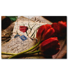 Cakapuzzle Aşk Mektupları ve Kırmızı Laleler Puzzle Yapboz MDF (Ahşap) (255 Parça)