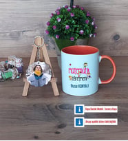 Matematik Öğretmeni Kupa Bardak Beyaz ve Fotoğraflı Ahşap Anahtarlık Hediye (Model 13)
