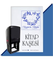 Kişiye Özel Kalp Sarmaşık 1 Tarihli Otomatik Kitap Kaşesi (Mavi)