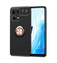 Oppo Reno 7 4G Kılıf Zore Ravel Yüzüklü Silikon Kılıf (Siyah-Rose Gold)