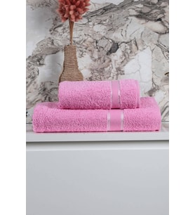 %100 Pamuk 2 Parça Kadın/Erkek Banyo Duş Hamam Havlu Seti 90x150 Cm (Pembe)