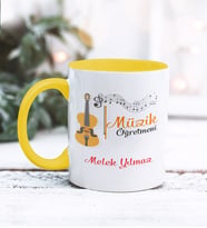 Müzik Öğretmeni Tasarımlı Kişiye Özel Kupa Bardak (Sarı)