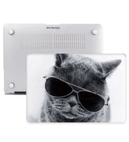 McStorey Macbook Air ile Uyumlu Kılıf M1 HardCase A1932 A2179 A2337 Cat01NL (Siyah - Füme)
