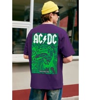 Unisex Acdc Baskılı T-shirt (Mor)