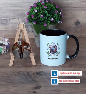 Öğretmenler Günü Hediyesi Kupa Bardak Beyaz ve Fotoğraflı Ahşap Anahtarlık Hediye (Model 11)