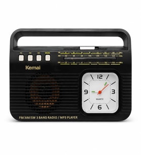 Kemai MD-502BT Nostaljik Analog Saatli FM Radyo Bluetooth Hoparlör USB TF AUX (Siyah)