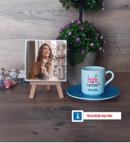 Müzik Öğretmeni Fotoğraflı Dekoratif Taş, Ahşap Altlıklı Türk Kahvesi Fincanı Hediye (Model 5)