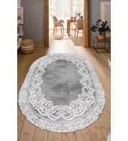 Dijital Baskılı Kaymaz Taban Yıkanabilir Oval Salon Halısı Mutfak Halısı Yolluk NDO-HK-104 (Gri)