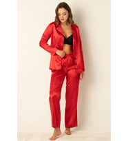 DoReMi Uzun Kollu Saten Pijama Takımı (Kırmızı)
