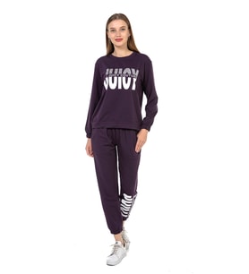 Vishenka Kadın Juicy Yazı Baskılı 2 İplik Gri Renk Sweatshirt Takım (Mürdüm)