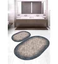 Dijital Baskılı Kaymaz Taban Yıkanabilir Oval 2'li Klozet Takımı Banyo Paspası NOKZ-HT-244 (Mavi)