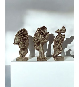 3'lü İnsan Yüz Dekoratif Biblo Obje (Bronz)